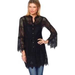 NEW COLLEEN LOPEZ BLACK LACE TUNIC SIZE-SMALL